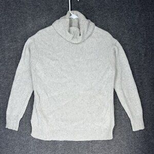 J Crew Sweater Women's L Gray Cowl Neck Merino Wool Blend Pullover Fall Academia